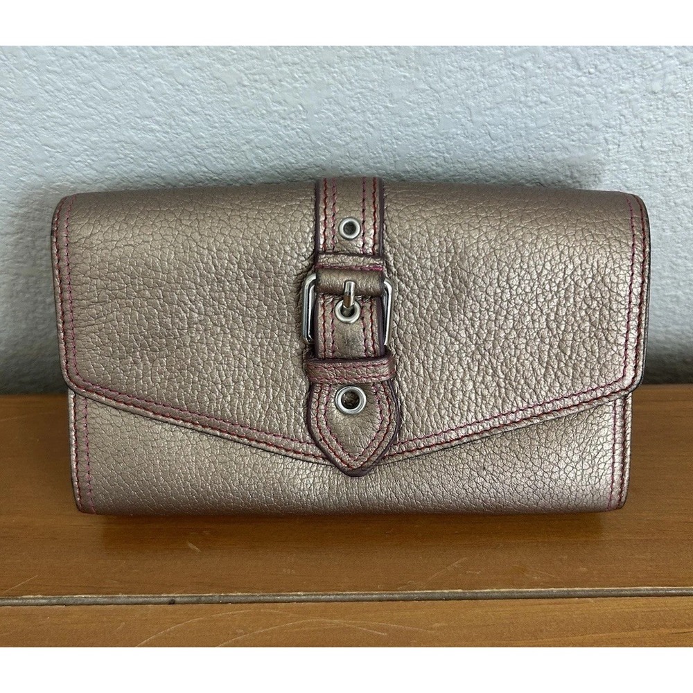 Vtg Wilsons Leather Bifold Wallet For‎ Women Leather Rose Gold Tone